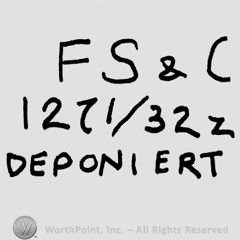 Uppercase F S & C over numbers 1271/322, Deponiert written below with uppercase letters