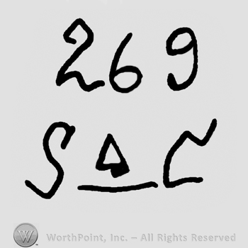 Number 269 over uppercase handwritten underlined S&C