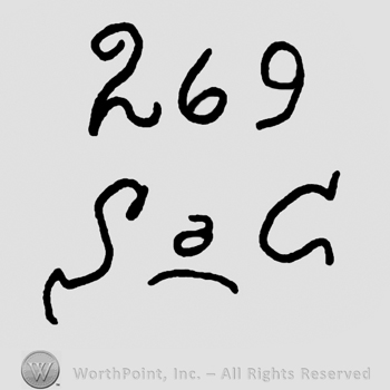 Number 269 over uppercase handwritten underlined S&C