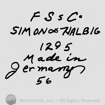 Uppercase FS&C over Simon & Halbig written with uppercase letters, number 1295 and Germany handwritten below with lowercase letters over number 56
