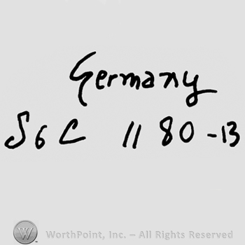 Germany written with lowercase letters over uppercase S, number 6 and uppercase C followed by number 1180 minus 13