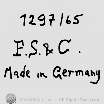 Numbers 1297/65 over uppercase F.S.&C., Made in Germany written below with lowercase letters
