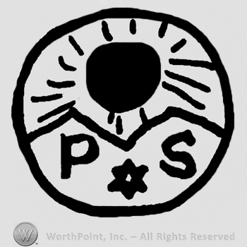 Sun rising over uppercase P and S, the star of David between the letters, all inside a circle
