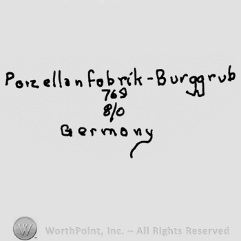 Porzellanfabrik-Burggrub written with lowercase letters over numbers 769 and 8/0, Germany written below with lowercase letters
