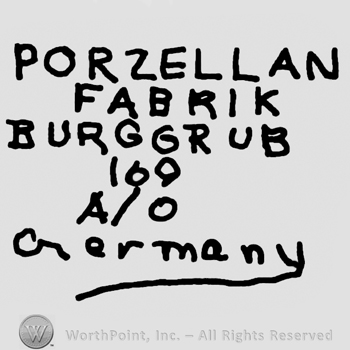Porzellan Fabrik Burggrub written with uppercase letters over number 169, uppercase A over zero, Germany written below with lowercase letters, signature-like