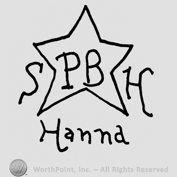 Uppercase PB inside a star, uppercase S and H on the sides of the star, Hanna written below with lowercase letters
