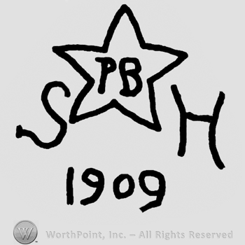 Uppercase PB inside a star, uppercase S and H on the sides of the star, number 1909 written below