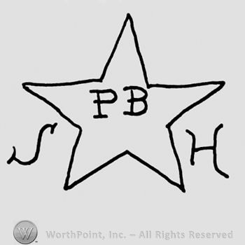 Uppercase PB inside a star, uppercase S and H on the sides of the star