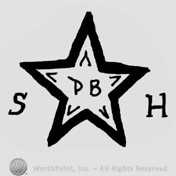 Uppercase PB inside a star, uppercase S and H on the sides of the star