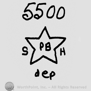 Number 5500 over a star with uppercase PB written inside, uppercase S and H written on the sides of the star, Dep writen below with lowercase letters