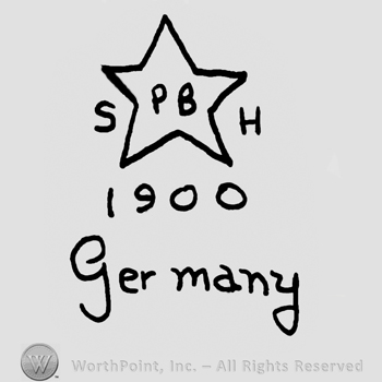 Uppercase PB inside a star, uppercase S and H on the sides of the star over number 1900 and Germany written with lowercase letters