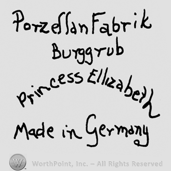 Porzellanfabrik Burggrub Princess Elizabeth Made in Germany written with lowercase letters