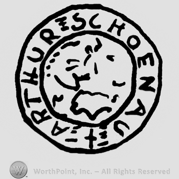 Arthur Schoenau written with uppercase letters between two concentric circles around a complex design