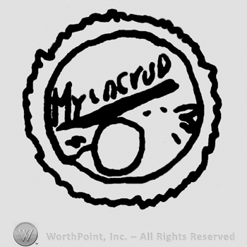 Mylacrud written with lowercase letters and underlined over a circle, all inside a round design