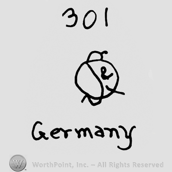 Number 301 over a uppercase entwined Q and S, Germany written below with lowercase letters
