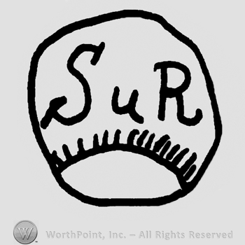 Uppercase S and R with lowercase U in between, arising sun below, all inside a circle