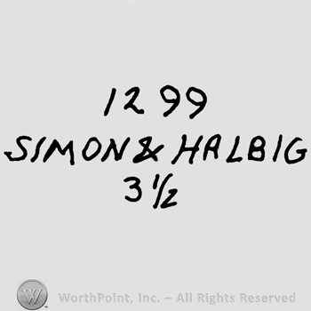 Number 1299 over Simon & Halbig written with uppercase letters, number 3 1/2 written below