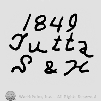 Number 1849 over Jutta S&H written with lowercase and uppercase letters