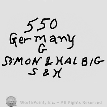 Number 550 over Germany written with lowercase letters, uppercase G, Simon & Halbig written with uppercase letters over uppercase S&H