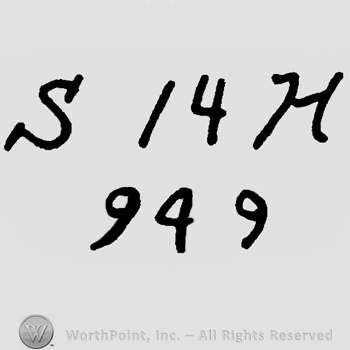 Uppercase S, number 14, uppercase H over number 949
