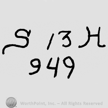 Uppercase S, number 13, uppercase H over number 949