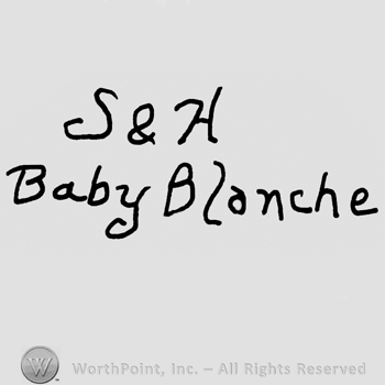 Uppercase S&H over Baby Blanche written with lowercase letters