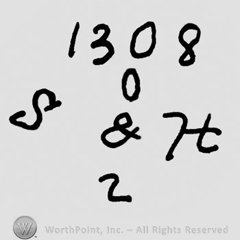 Number 1308 over uppercase D, uppercase S&H over number 2