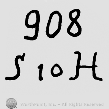 Number 908 over uppercase S, number 10 and uppercase H