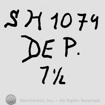 Uppercase SH followed by number 1079 over Dep written with uppercase letters, number 7 1/2 written below