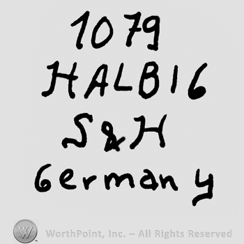 Number 1079 over Halbig written with uppercase letters, uppercase S&H over Germany written with lowercase letters