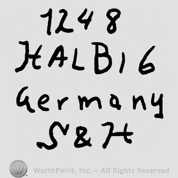 Number 1248 over Halbig written with uppercase letters, Germany written with lowercase letters over uppercase S&H