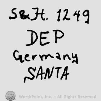 Uppercase S&H and number 1249 over uppercase Dep, Germany written with lowercase letters over Santa written with uppercase letters