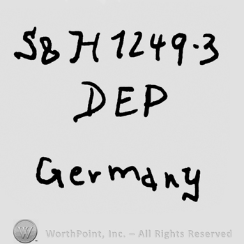 Uppercase S&H and number 1249 minus 3 over uppercase Dep, Germany written below with lowercase letters