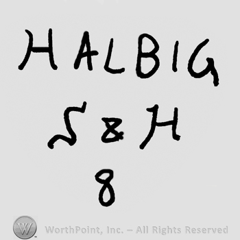 Halbig written with uppercase letters over uppercase S&H and number 8