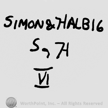 Simon & Halbig written with uppercase letters over uppercase S&H, number 6 written in roman writing