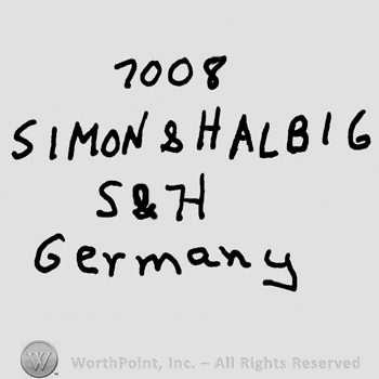 Number 1008 over Simon & Halbig written with uppercase letters, uppercase S&H over Germany written with lowercase letters
