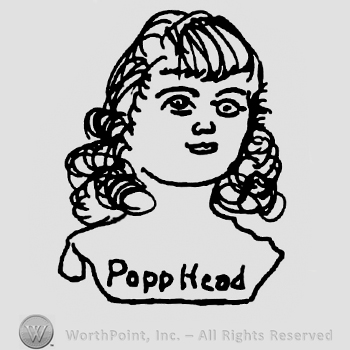 Girl puppet head with curly medium-long hair, Popp Head written with lowercase letters