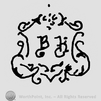 Uppercase handwritten B and another undescifrable letter inside an ornamented cartouche