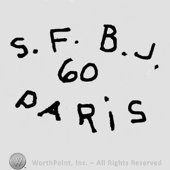 Uppercase S.F.B.J. Over number 60 and Paris written below with uppercase letters