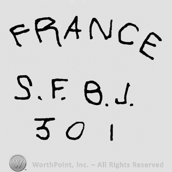France S.F.B.J. Written with uppercase letters over number 301