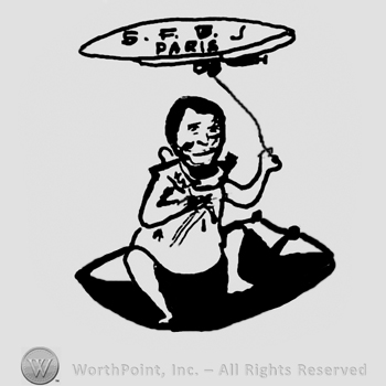 Sitting baby, oval design above with uppercase S.F.B.J. Paris