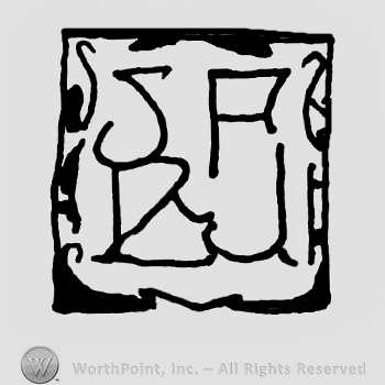 Uppercase SF over uppercase BJ, all inside an ornamented square