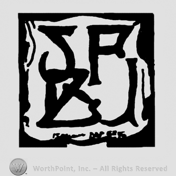 Uppercase SF over uppercase BJ, all inside an ornamented square