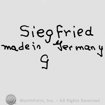 Siegfried written with lowercase letters over Made in Germany also written with lowercase letters, number 9 below