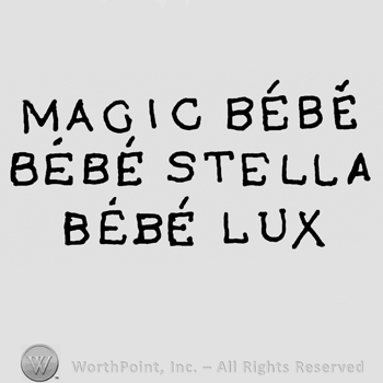 Magic Bebe, Bebe Stella and Bebe Lux written with uppercase letters on three rows