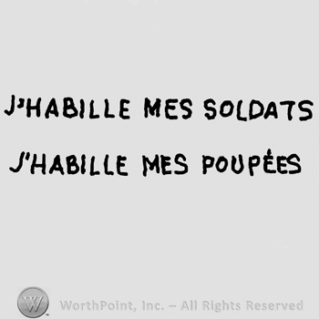 J'Habille Mes Soldats written with uppercase letters over J'Habille Mes Poupees also written with uppercase letters