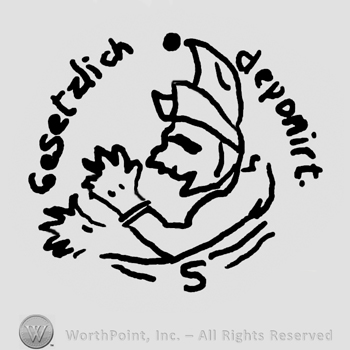 Gesetzlicht Deponiert written with lowercase letters around a stylized puppet's head and hand, uppercase S written below