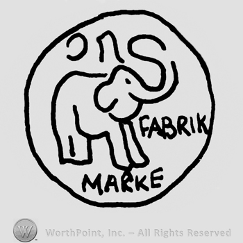 Stylized elephant, Fabrik Marke written with uppercase letters, all inside a circle
