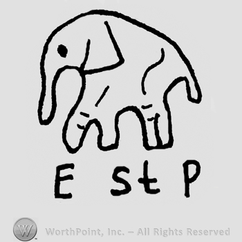 Stylized elephant over uppercase E, lowercase ST and uppercase P