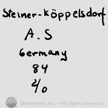 Steiner-Koppelsdorf written with lowercase letters over uppercase A.S., Germany written with lowercase letters over number 89 and 2/0